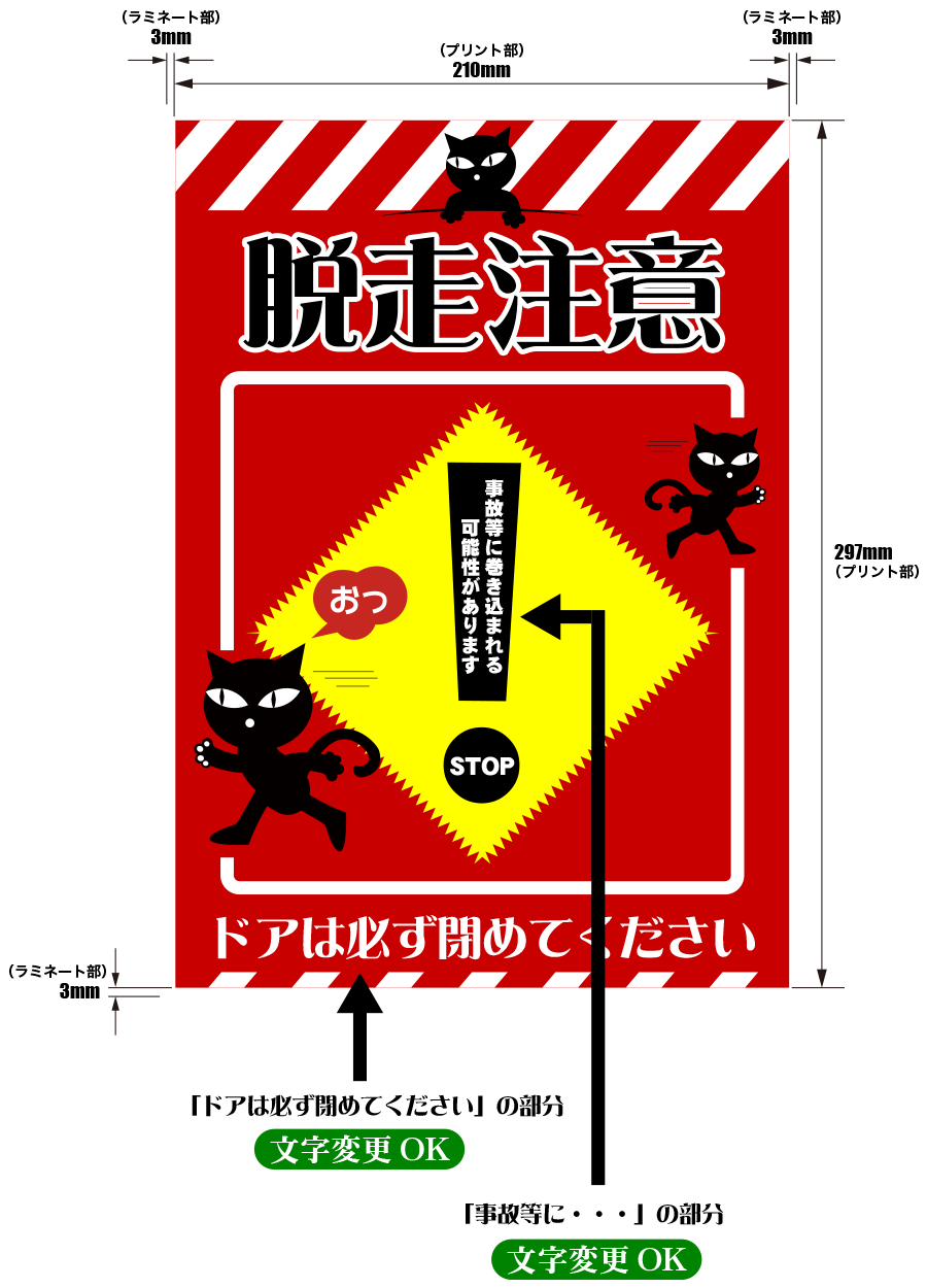 猫脱走防止看板ステッカー