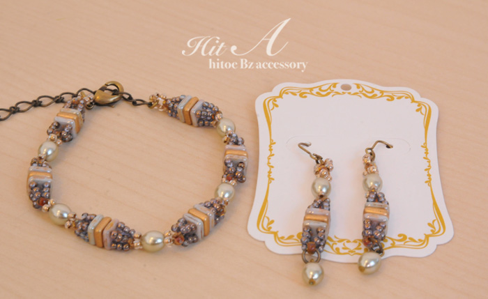 ターンブレスレットとピアスset<パープル>