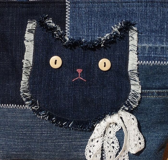 猫デニムトートバッグ