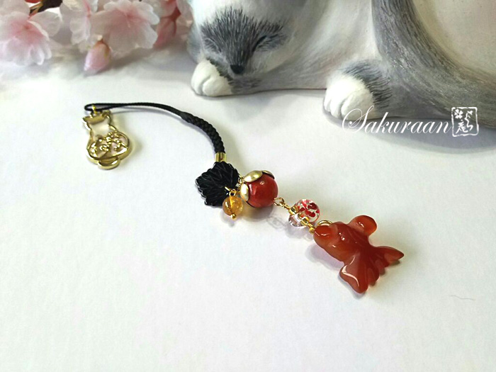 猫と金魚の根付(帯飾り)