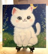 【ワンにゃんチャリティLOVE】みぃさんの白木のトールペイント「ふわふわしろ猫」(全額寄付)が1点入荷しました！