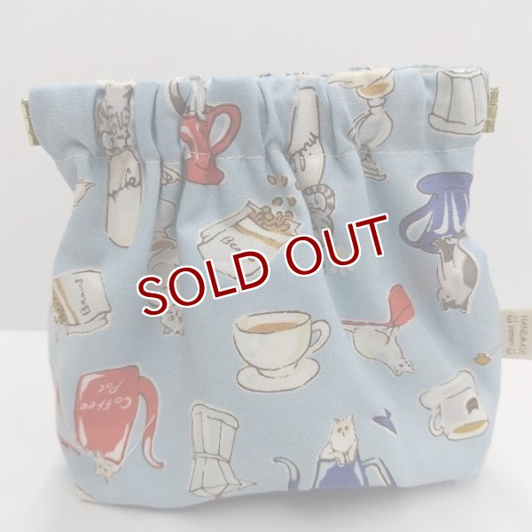 画像1: yamari：ばね口ポーチ【ティータイムねこ　BL】　一部寄付 (1)