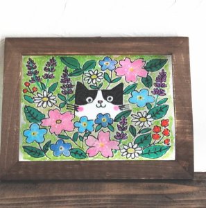 画像1: いつものお店：ステンドグラス風「ひょっこりハチワレ君」 (1)