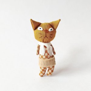 画像1: いながきりえ：ブサイク和柄ねこちゃんブローチ (1)