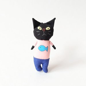 画像1: いながきりえ：ブサイク黒ねこちゃんブローチ (1)