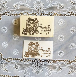 画像1: いつものお店：消しゴムはんこ「黒猫と女の子」 (1)