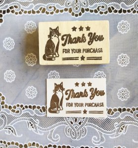 画像1: いつものお店：消しゴムはんこ「ハチワレ・Thank you」 (1)