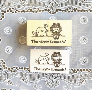 画像1: いつものお店：消しゴムはんこ「白猫と女の子」 (1)