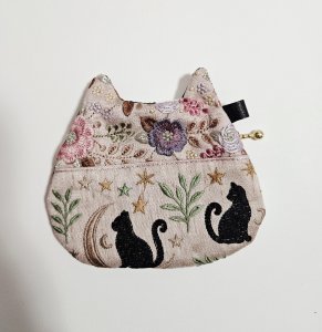 画像1: IRODRI：インド刺繡リボンねこ型ポーチ【13】（一部寄付） (1)