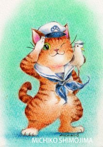 画像1: Strings cat：絵画原画「チャトラの水兵さん」（一部寄付） (1)