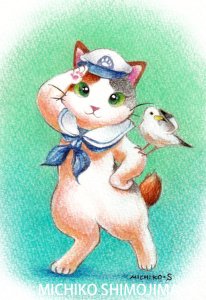 画像1: Strings cat：絵画原画「ミケネコの水兵さん」（一部寄付） (1)
