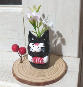 画像1: いつものお店：黒猫一輪挿しオブジェ【全額寄付】 (1)