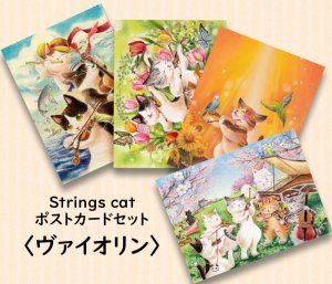 画像1: Strings cat：ポストカード4枚セット・ヴァイオリン（一部寄付） (1)