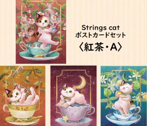 画像1: Strings cat：ポストカード4枚セット・紅茶A（一部寄付） (1)