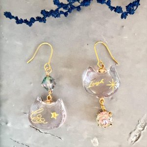 画像4: *REI*：星屑シャボン玉アシンメトリー猫ピアス（一部寄付） (4)