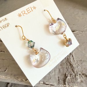 画像3: *REI*：星屑シャボン玉アシンメトリー猫ピアス（一部寄付） (3)
