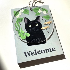 画像2: 9nyan：Welcome プレート 大きめver.｟クロネコ/ブルー｠（一部寄付） (2)