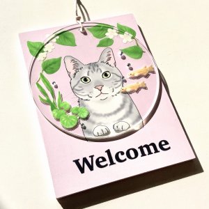 画像2: 9nyan：Welcome プレート 大きめver.｟サバトラ/ピンク｠（一部寄付） (2)