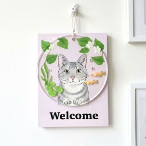 画像1: 9nyan：Welcome プレート 大きめver.｟サバトラ/ピンク｠（一部寄付） (1)