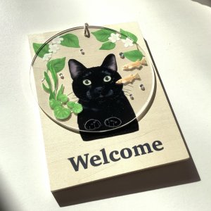 画像2: 9nyan：Welcome プレート 大きめver.｟クロネコ/イエロー｠（一部寄付） (2)