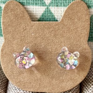 画像2: ねこぴず工房：ガラスのカラフル猫　（ピアス／イヤリング） (2)