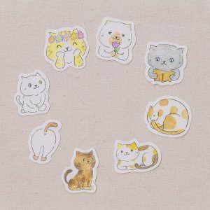 画像1: 向日葵きのこ：フレークシール　ゆるかわにゃんこ　8種類セット (1)