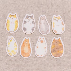 画像1: 向日葵きのこ：フレークシール　ねこまる　8種類セット (1)