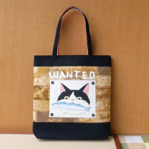 画像1: POTU：お尋ね者トートバッグ　黒白ハチワレ (1)