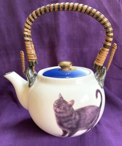 画像1: アート工房Renon：月を見上げる猫の急須 (1)