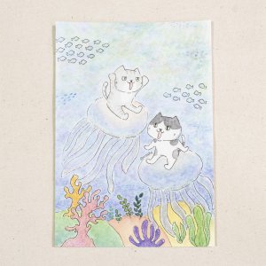 画像1: 向日葵きのこ：ポストカード　縦タイプ　クラゲと海 (1)