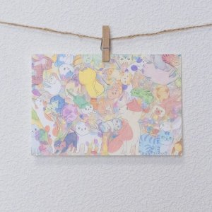 画像1: 向日葵きのこ：ポストカード　横タイプ　猫いっぱい (1)
