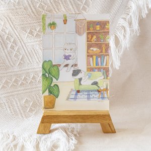 画像2: 向日葵きのこ：ポストカード　縦タイプ　くつろぎ部屋 (2)