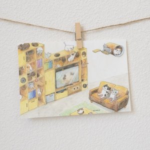画像1: 向日葵きのこ：ポストカード　横タイプ　猫部屋 (1)