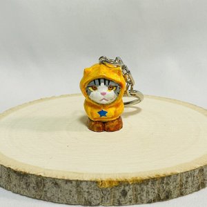 画像1: Nick9：樹脂のミニチュアキーホルダー　パーカーネコイエロー (1)