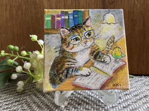 画像4: ドレミかんぱにー：キャンバスアート・原画「professor cat」（一部寄付） (4)
