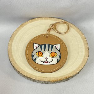 画像1: Nick9：本革の手描きアートキーホルダー　あきんこ　グレー (1)