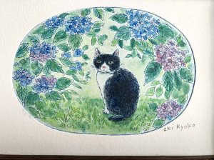 画像2: ドレミかんぱにー：彩色銅版画・原画「紫陽花の小径」（一部寄付） (2)