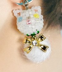 画像3: 手仕事LIFE：にゃん玉イヤリング（白猫）