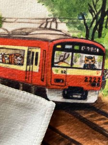画像3: ドレミかんぱにー：ふわふわハンカチ「猫球電車は２２２２系」（一部寄付） (3)