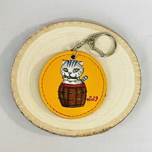 画像1: Nick9：本革の手描きアートキーホルダー　タルねこ (1)