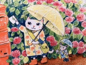 画像3: ドレミかんぱにー：ふわふわハンカチ「紫陽花と郵便ポスト」（一部寄付） (3)