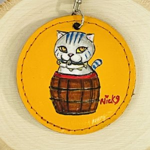 画像2: Nick9：本革の手描きアートキーホルダー　タルねこ (2)