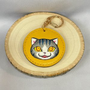 画像3: Nick9：本革の手描きアートキーホルダー　あきんこ　イエロー (3)