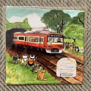 画像1: ドレミかんぱにー：ふわふわハンカチ「猫球電車は２２２２系」（一部寄付） (1)