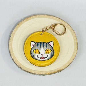 画像1: Nick9：本革の手描きアートキーホルダー　あきんこ　イエロー (1)