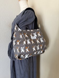 画像1: kiki：ねこ耳トートバッグ　グレー (1)