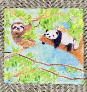 画像1: ドレミかんぱにー：ふわふわハンカチ「ナマケモノと怠け者」（一部寄付） (1)