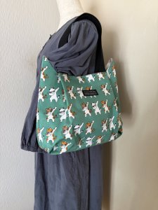 画像1: kiki：ねこ耳トートバッグ緑 (1)
