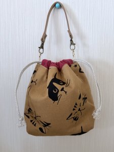 画像1: kiki：保冷きんちゃく袋(ねこフェイス茶色) (1)