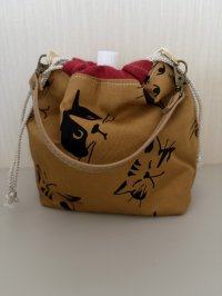 画像2: kiki：保冷きんちゃく袋(ねこフェイス茶色)